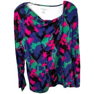 Talbots Plus Size 1X Top‎ Floral Long Sleeve Cotton Stretch Knit Mature 1724